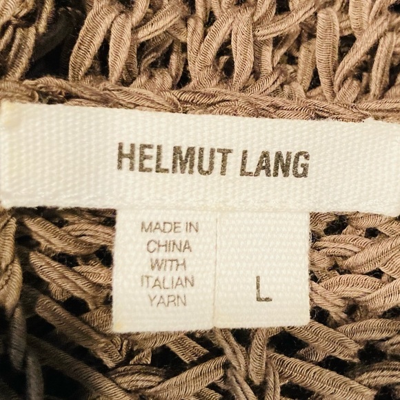 Helmet Lang open weave Italian yarn v-neck high low sweater in brown size large - Picture 7 of 7